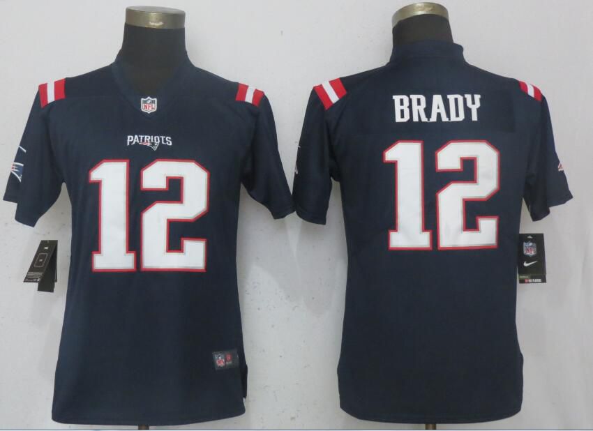 Women New England Patriots 12 Brady Navy Blue Color Rush Nike NFL Jerseys